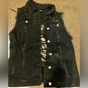 Black Distressed Denim Vest